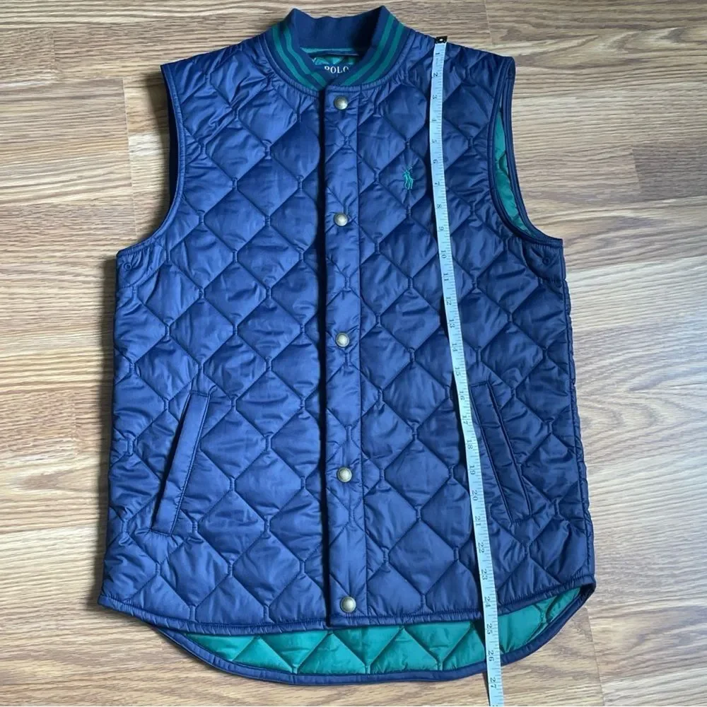 Polo Ralph Lauren Boys L Navy Water Resistant Diamond Quilted Vest Navy Blue